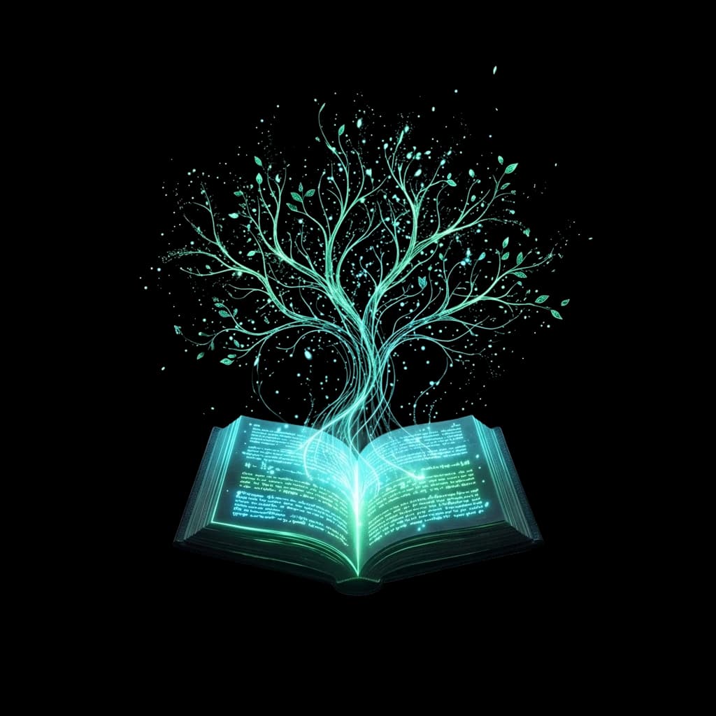 Bilim daraxti — ochiq kitobdan o'sayotgan nurli daraxt